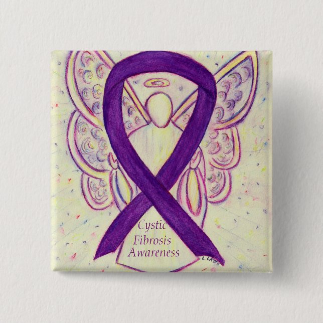Chapa Cuadrada Conciencia sobre la Fibrosis Quística Ángel Ribbon (Anverso)