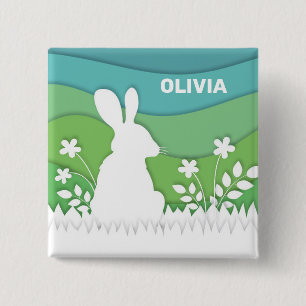 Chapa Cuadrada conejito personalizado de Pascua en la naturaleza 
