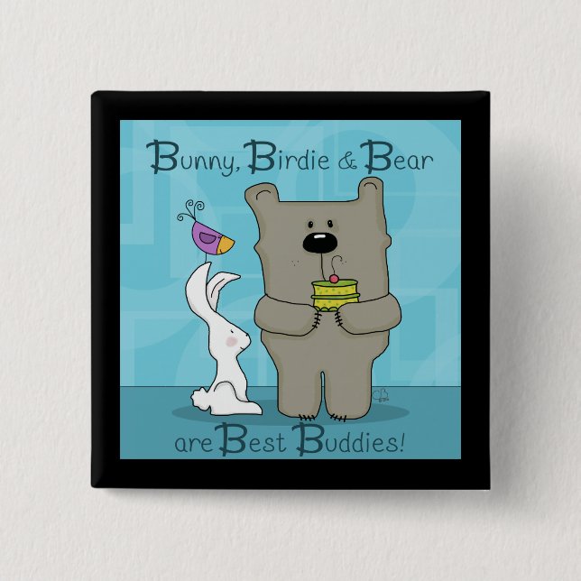 Chapa Cuadrada Conejo, Birdie y Bear - Los mejores amigos (Anverso)