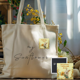 Chapa cuadrada | Conejo Cute Holding Sunflower
