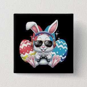 Chapa Cuadrada Conejo Feliz de Pascua Conejo Jugador de Juegos Ju