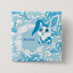 Chapa Cuadrada Conejo Personalizado Azul Kawaii Lindo