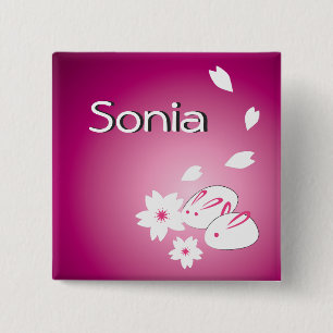 Chapa Cuadrada Conejos de nieve y sakura japoneses en personaliza