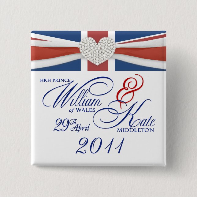 Chapa Cuadrada Conmemoración de William & Kate Boda Keepsake Pin (Anverso)