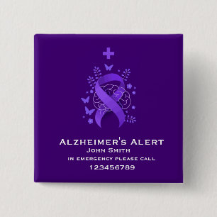Chapa Cuadrada Contacto de Alerta de Enfermedad de Alzheimer