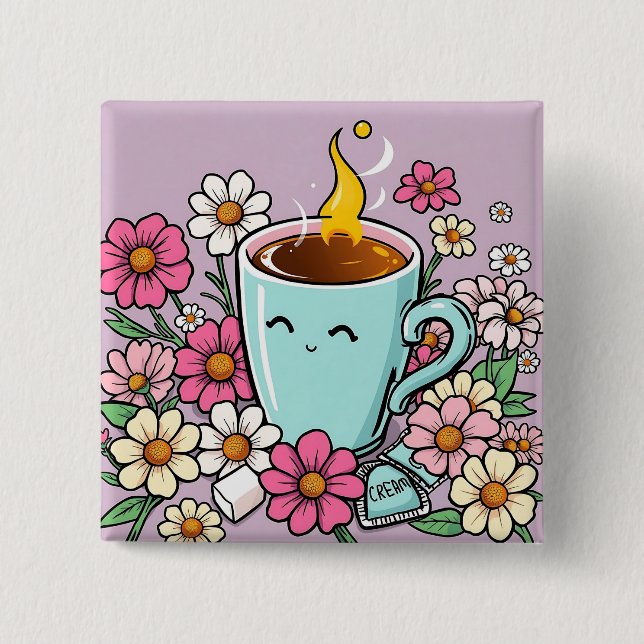 Chapa Cuadrada Copa de Coffee y Flores Cálidas (Anverso)