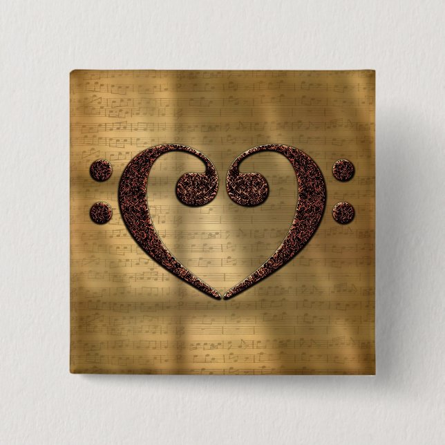 Chapa Cuadrada Copper Doble Bass Clef Heart Music Lover (Anverso)