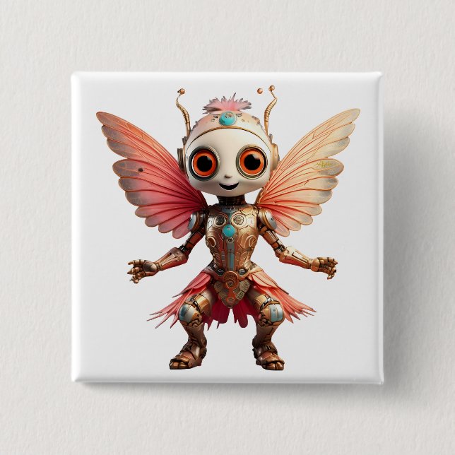 Chapa Cuadrada Coral Gold Cute Dancing Robot Pixie (Anverso)