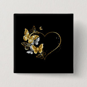 Chapa Cuadrada Corazón con mariposas doradas