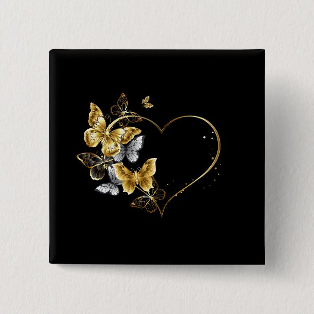 Chapa Cuadrada Corazón con mariposas doradas (Anverso)