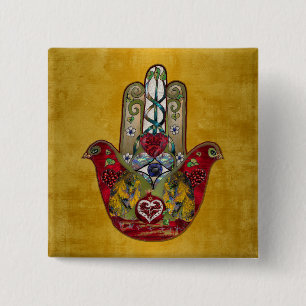 Chapa Cuadrada Corazón de Granada Rojo de Pájaro Hamsa Rubí