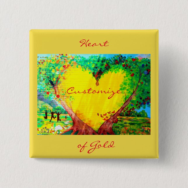 Chapa Cuadrada corazón de oro personalizado (Anverso)