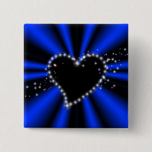 Chapa Cuadrada Corazón negro con estrellas en arcoiris azul