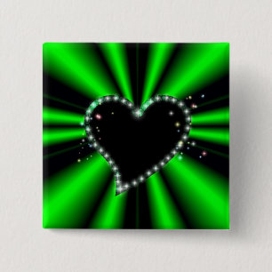 Chapa Cuadrada Corazón negro con estrellas en arcoiris verde