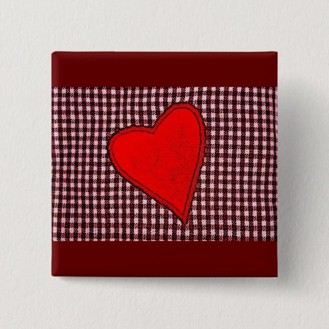 Chapa Cuadrada Corazón rojo plaid (Anverso)