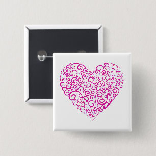 Chapa Cuadrada Corazón rosa de escritura a mano espiral para Día