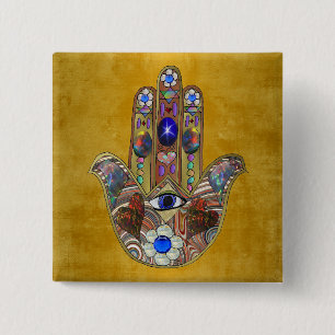 Chapa Cuadrada Corazones de Hamsa Flores Ópalo Arte en Oro