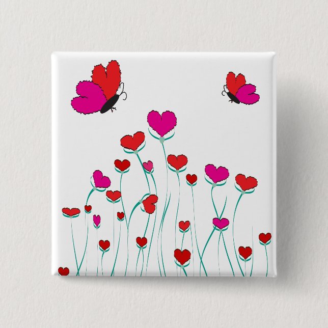 Chapa Cuadrada Corazones y mariposas Valentine Love (Anverso)