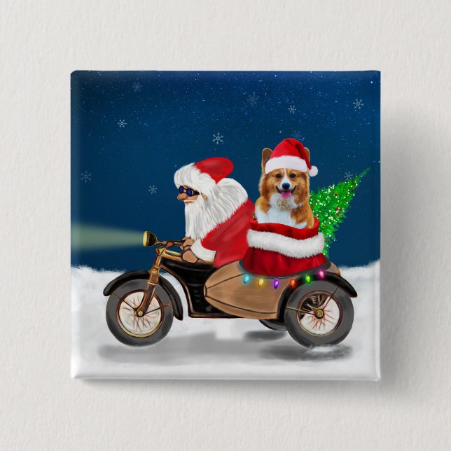 Chapa Cuadrada Corgi Dog Navidades Santa Claus  (Anverso)