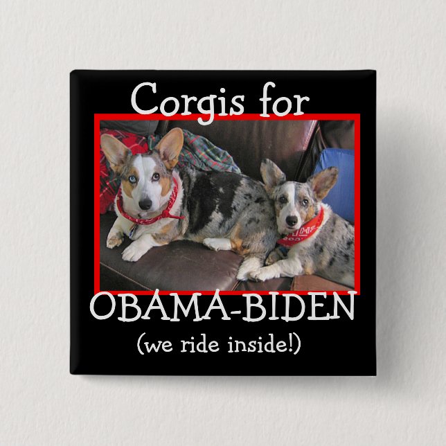 Chapa Cuadrada Corgis para Obama-Biden (Anverso)