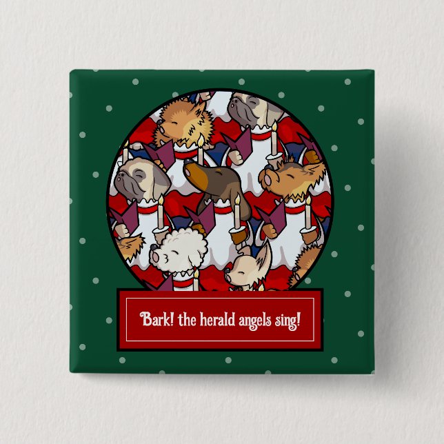 Chapa Cuadrada Coro de Perros Divertidos Navideños Pug Pun Carica (Anverso)