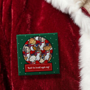 Chapa Cuadrada Coro de Perros Divertidos Navideños Pug Pun Carica