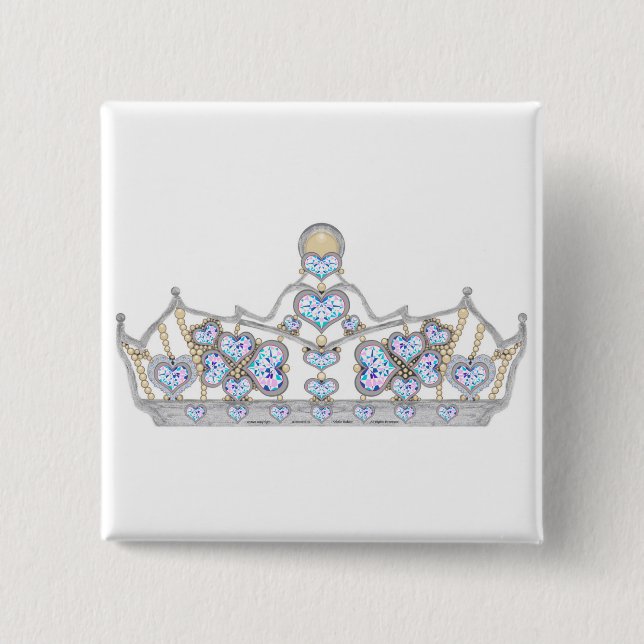 Chapa Cuadrada corona plateada de diamantes de corazón moda brill (Anverso)