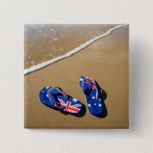 Chapa Cuadrada Correas australianas de la bandera en la playa el