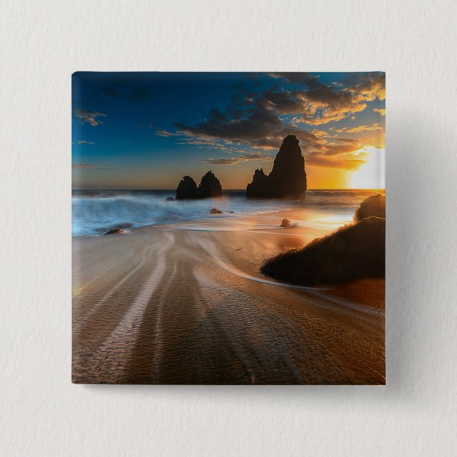 Chapa Cuadrada Costa costa en la puesta del sol el | California (Anverso)