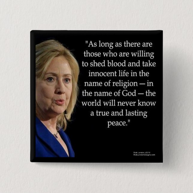 Chapa Cuadrada Cota de Hillary Clinton sobre religión (Anverso)