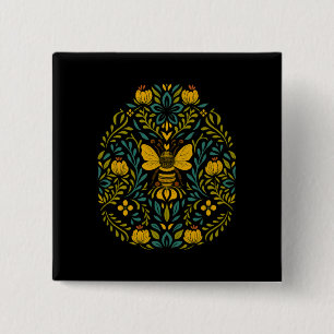 Chapa Cuadrada Cottagecore Boho Flores Arte Popular Escandinavo