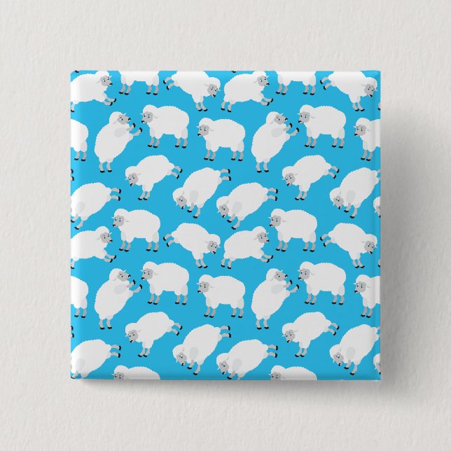 Chapa Cuadrada Counting Sheep Blue Nursery Pattern (Anverso)