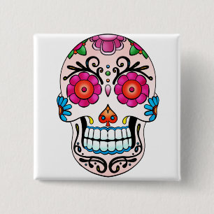 Chapa Cuadrada Cráneo del azúcar - día de los muertos, tatuaje
