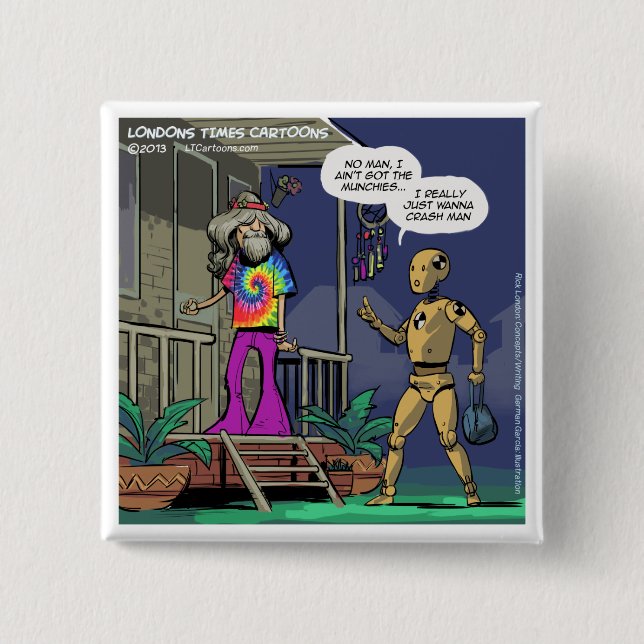 Chapa Cuadrada Crash Test Hippie Funny (Anverso)