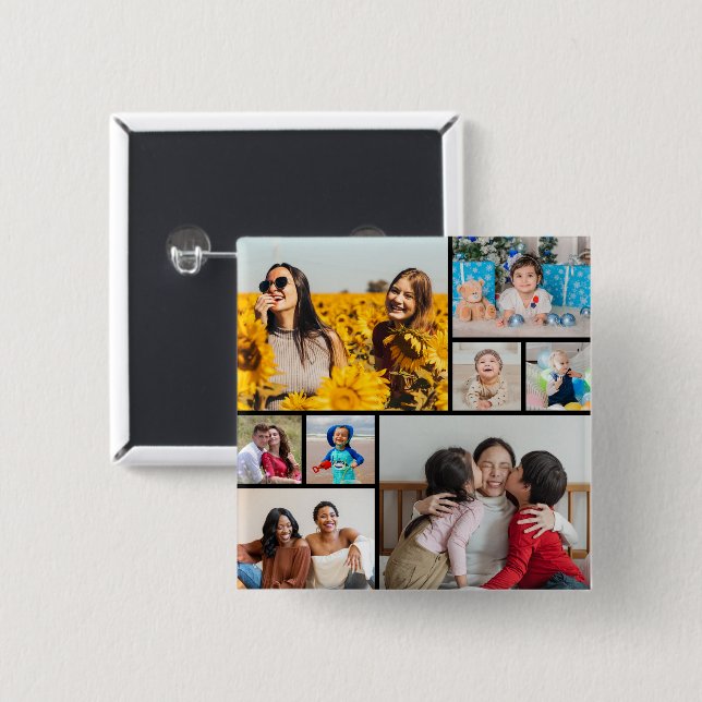 Chapa Cuadrada Crear su propio Collage de fotos 8 (Anverso y reverso)