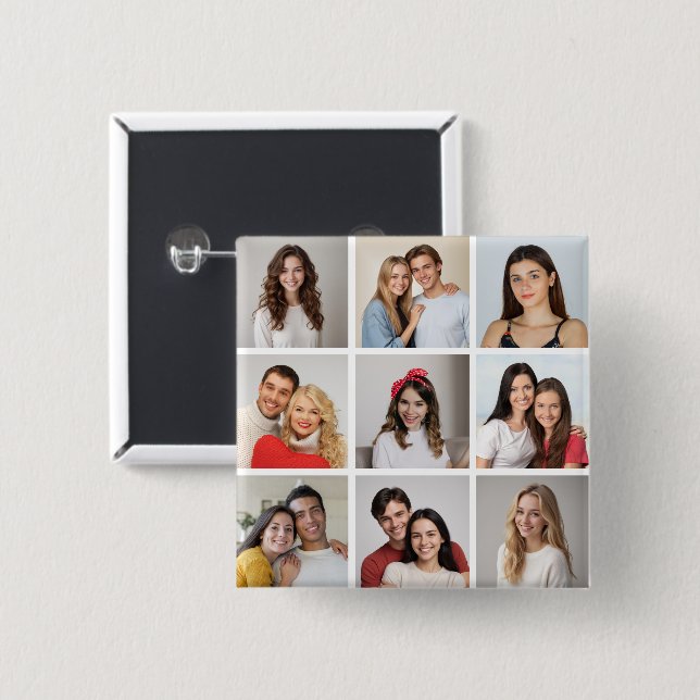 Chapa Cuadrada Crear su propio Collage de fotos 9 (Anverso y reverso)