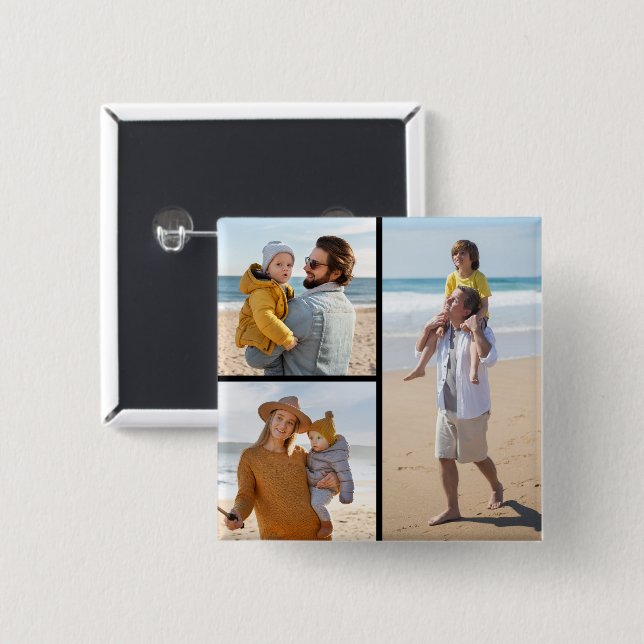 Chapa Cuadrada Crear su propio Collage de fotos de 3 (Anverso y reverso)