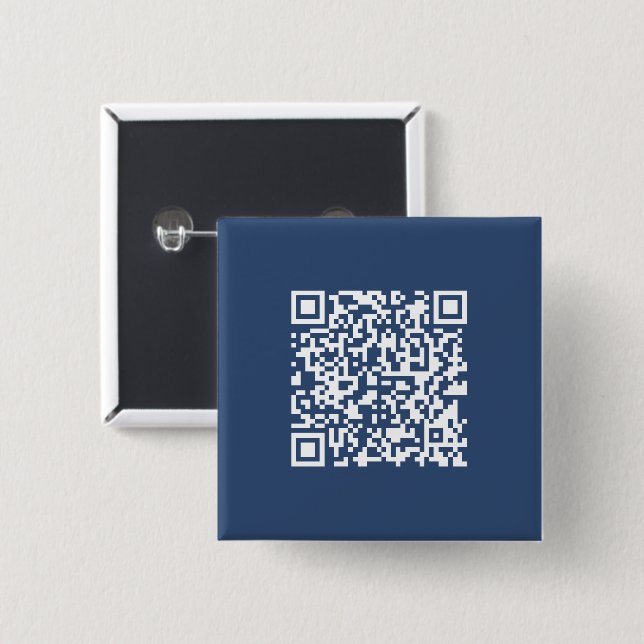 Chapa Cuadrada Crear un código QR escaneable | Azul marino desvan (Anverso y reverso)