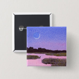 Chapa Cuadrada Crescent Moon & Heron Twilight Marsh