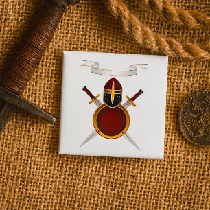 Chapa Cuadrada Crest de Caballero Medieval Casco Espadas Escudo 