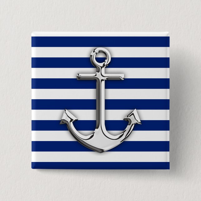 Chapa Cuadrada Cromo como diseño del ancla en rayas de la marina (Anverso)