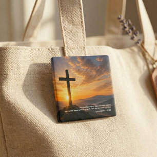 Chapa Cuadrada Cruz cristiana al amanecer con Escritura