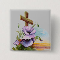 Cruz De Madera Con Flores Moradas