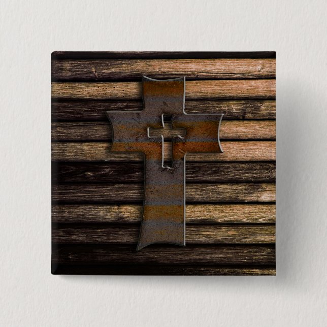 Chapa Cuadrada Cruz de madera natural de Brown (Anverso)