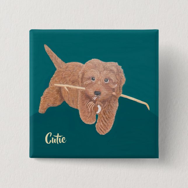 Chapa Cuadrada Cuadrado de Doodle Dorado Adorable (Anverso)
