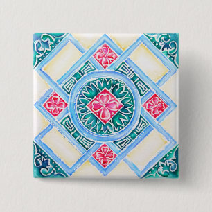 Chapa Cuadrada Cuadrado Verde azulado geométrico Peranakan