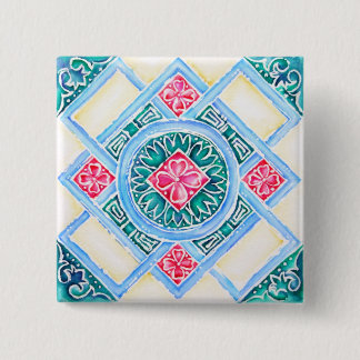 Chapa Cuadrada Cuadrado Verde azulado geométrico Peranakan