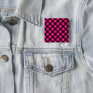 Chapa Cuadrada Cuadrados controlados retro geométrico negro rosa 