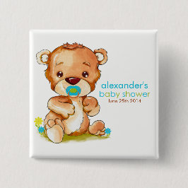 Chapa Cuadrada Cuidada acuarela Baby Bear Boy Baby Shower