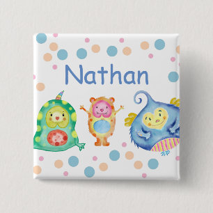 Chapa Cuadrada Cuidada acuarela Pequeños Monstruos Personalizados